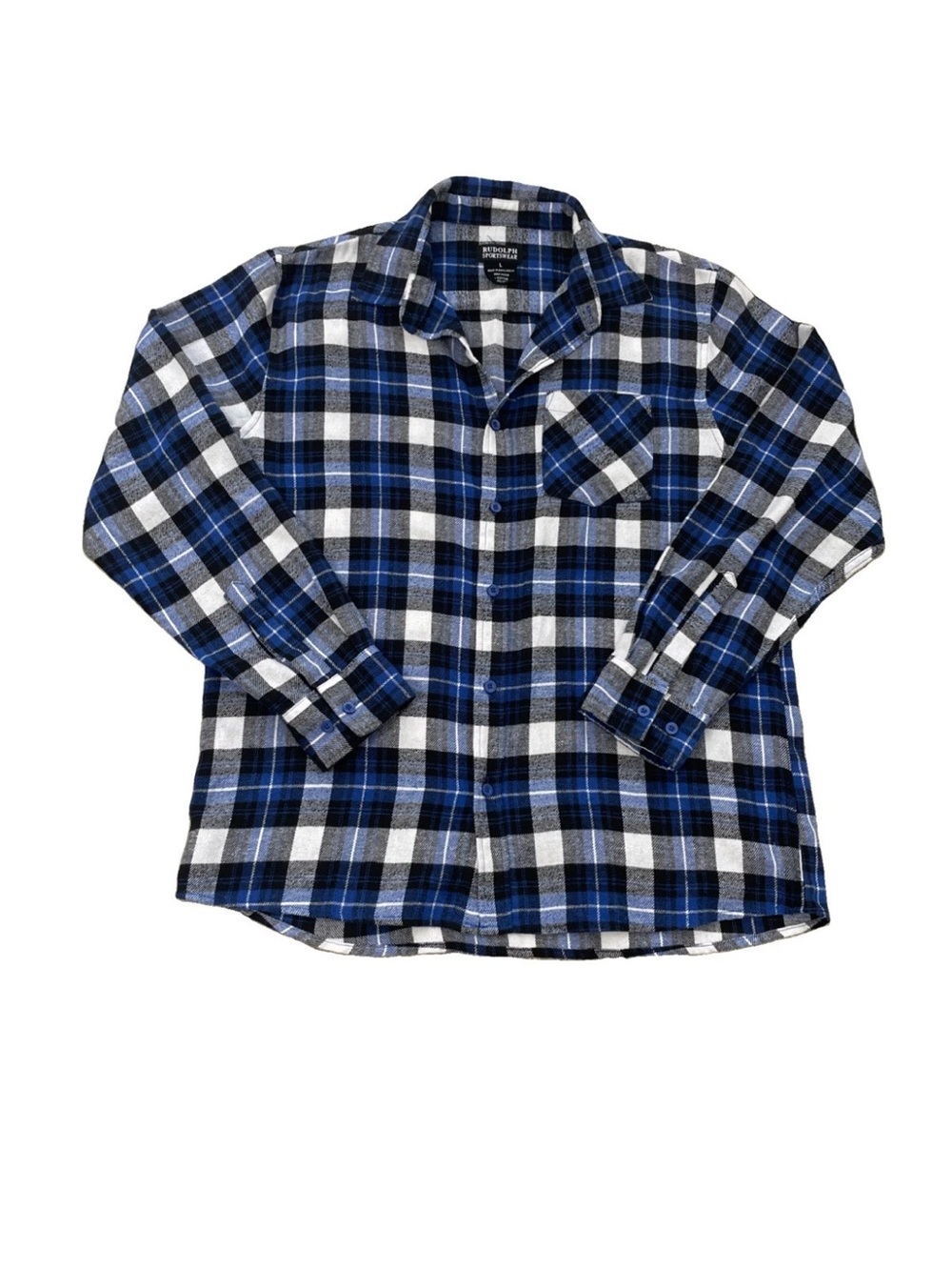 Rudolph Sportswear Vintage Flannel Men’s L Blue Plaid Cotton/Polyester Soft